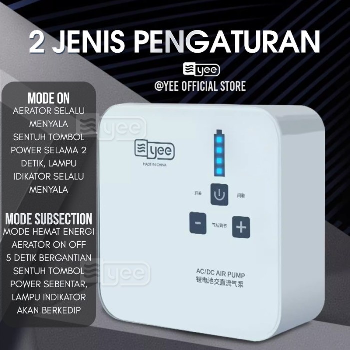 Yee - Aerator AC DC / Silent Aerator ACDC / Aerator 1 lubang 2 lubang / argeable Aerator / Air Pump