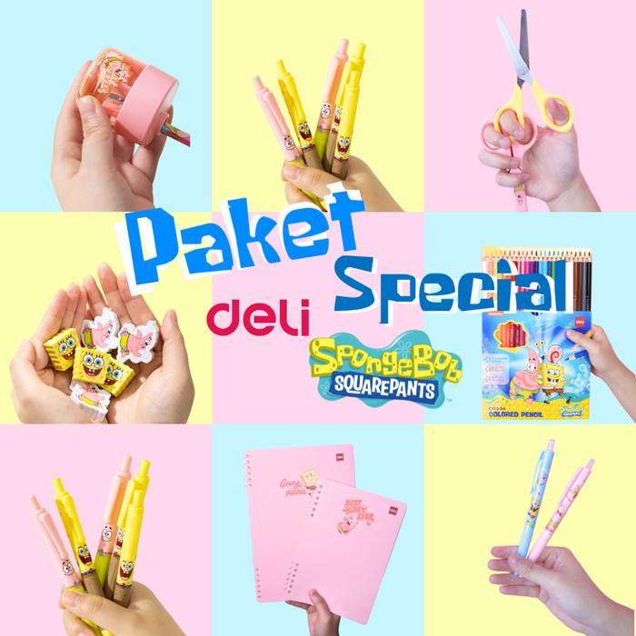 

[Special Package Spongebob] Deli Stationery Package Rautan/Pensil Warna/Gunting/Penghapus/Gelpen