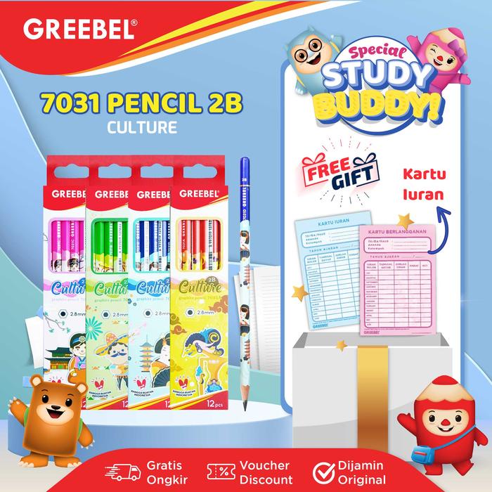 

Greebel Pensil Kayu 2B 7031 Culture (12Pcs/Set) / Pensil Tulis / Grafit / Graphite / Pensil Ujian