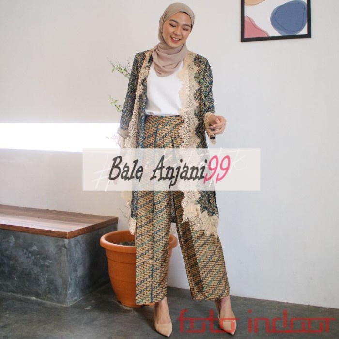 BERMUTU SET PAKAIAN BATIK WANITA SET OUTER LACE KULOT JUMBO OVERSIZE VISCOSE