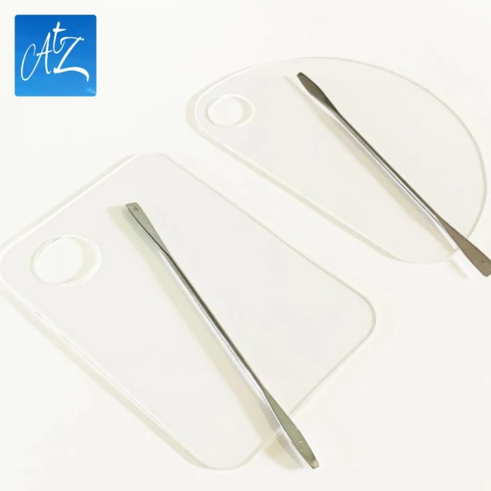 

Palet lukis MUA ni bentuk persegi panjang / lonjong bahan akrilik bening transparan dengan spatula