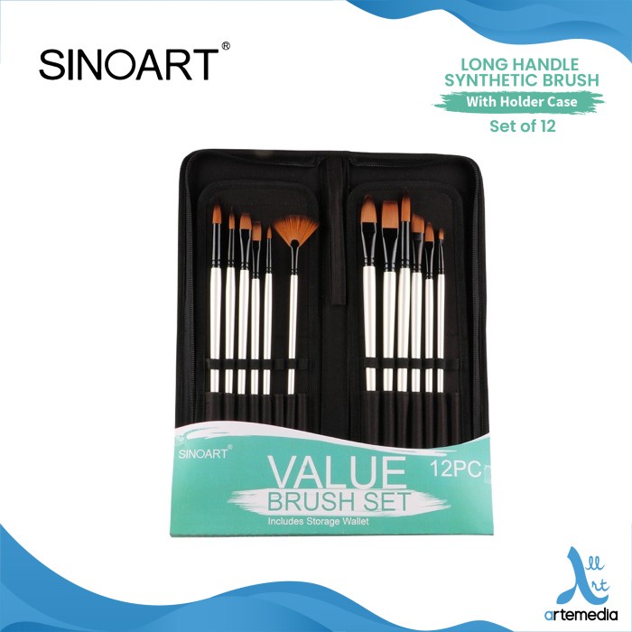 

Kuas Lukis Sinoart Set 12 Long Handle Synthetic Brush Holder Case DiskonJual MurahHarga DiskonObral