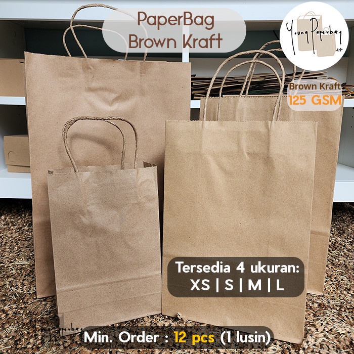 Paperbag Paper Bag/Tas Kertas Paperbag Polos Kraft Coklat Xs S M L 125Gsm