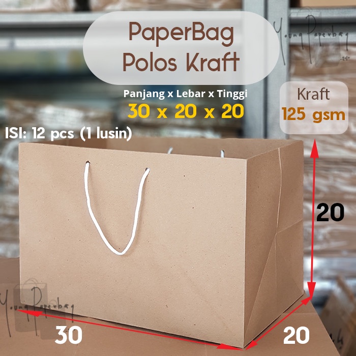 Paperbag Paperbag / Tas Kertas/Paper Bag Polos Coklat Kraft 30 X 20 X 20 125Gsm
