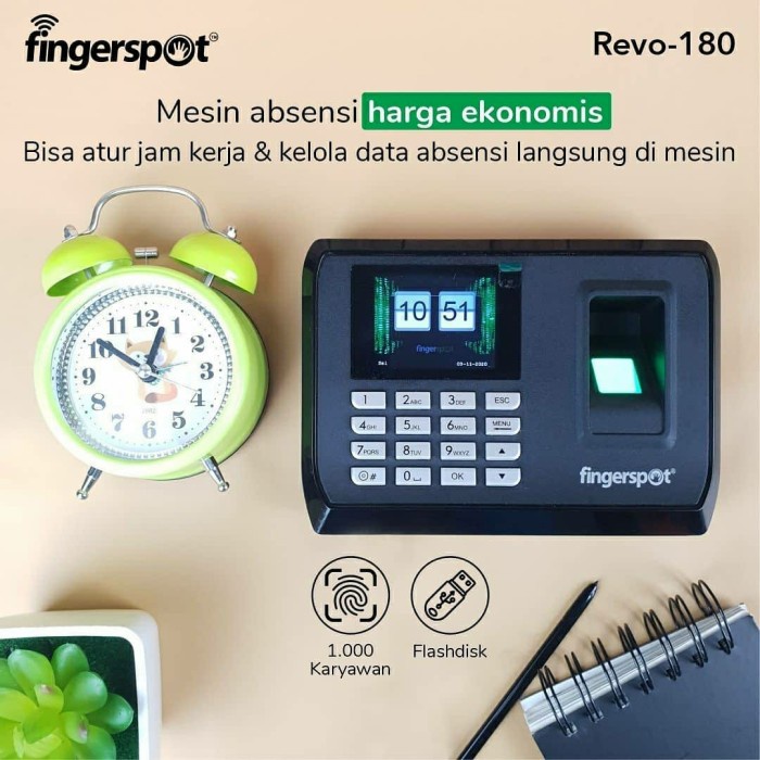 READY MESIN ABSEN FINGERPRINT FINGERSPOT REVO 180 PACKING AMAN
