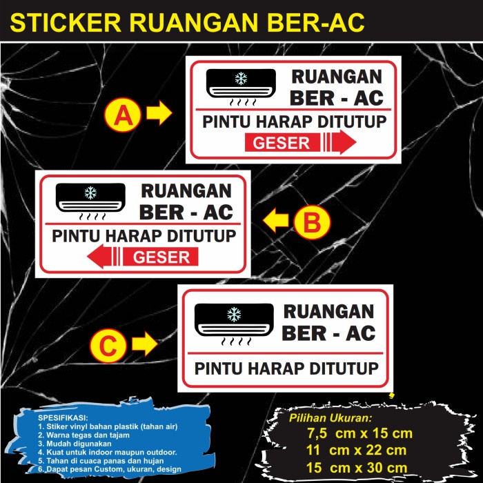 Ready Stok" Stiker Ruang Ber Ac Harap Tutup Pintu / Tutup Pintu / Ruang Ber Ac