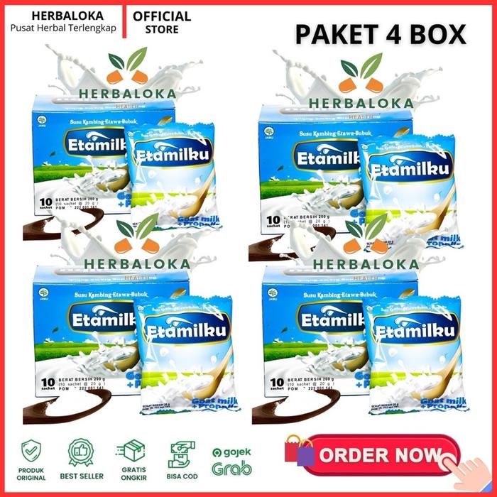 

BPOM PAKET HEMAT 4 BOX ETAMILKU Susu Kambing Etawa Bubuk Plus Propolis Dairy Bahan
