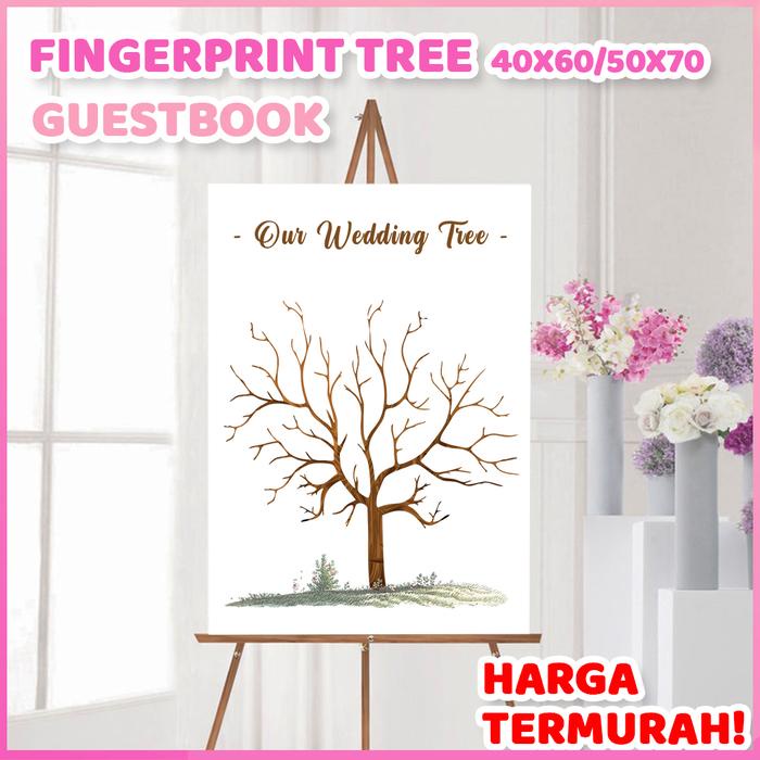 SALE TERBARU KANVAS WEDDING TREE FINGERPRINT GUEST BOOK 50X70 CM CANVAS LUKISAN POHON SIDIK JARI