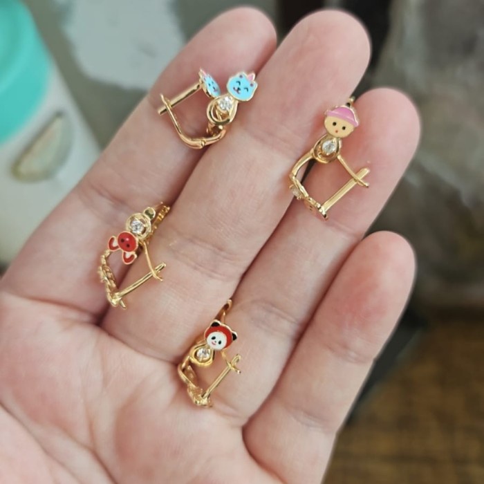 Terlaris Anting Jepit Anak Karakter Winnie The Pooh Pink Kelinci Lucu Emas Asli