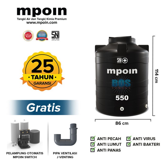 Tangki Air MPOIN PLUS 550 Liter WAVE Toren Air Tandon Air
