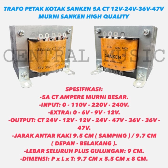 HARGA DISC - TRAFO PETAK KOTAK SANKEN 5A CT 12V-24V-36V-47V MURNI SANKEN