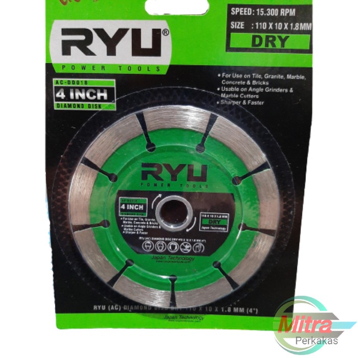 Terbaik Ryu Ac-Dd018 Dry Diamond Disc 4" Mata Gerinda Potong Keramik Granit