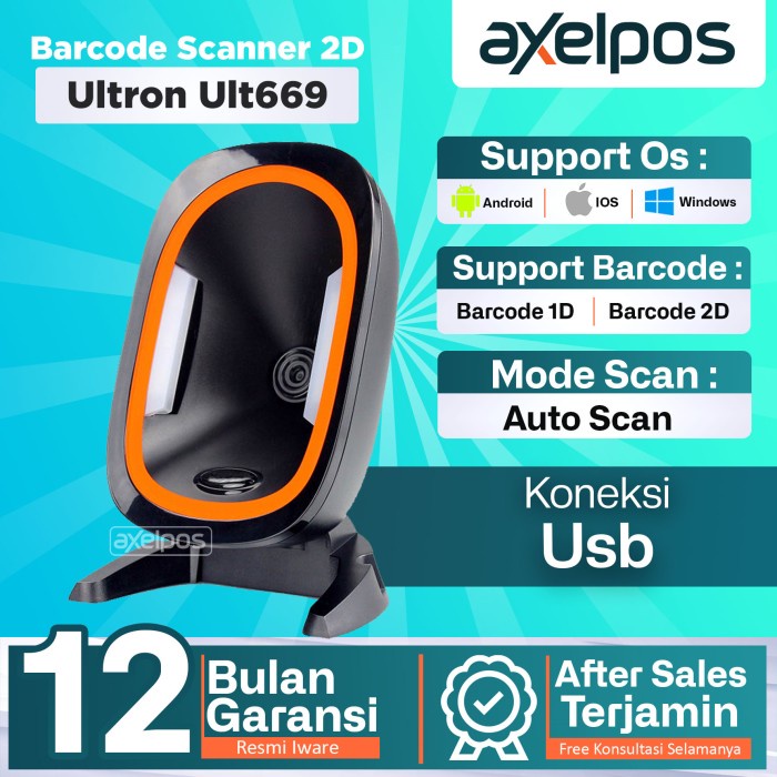Barcode Scanner Omni Duduk Auto Scan 2D Usb Iware Ult669