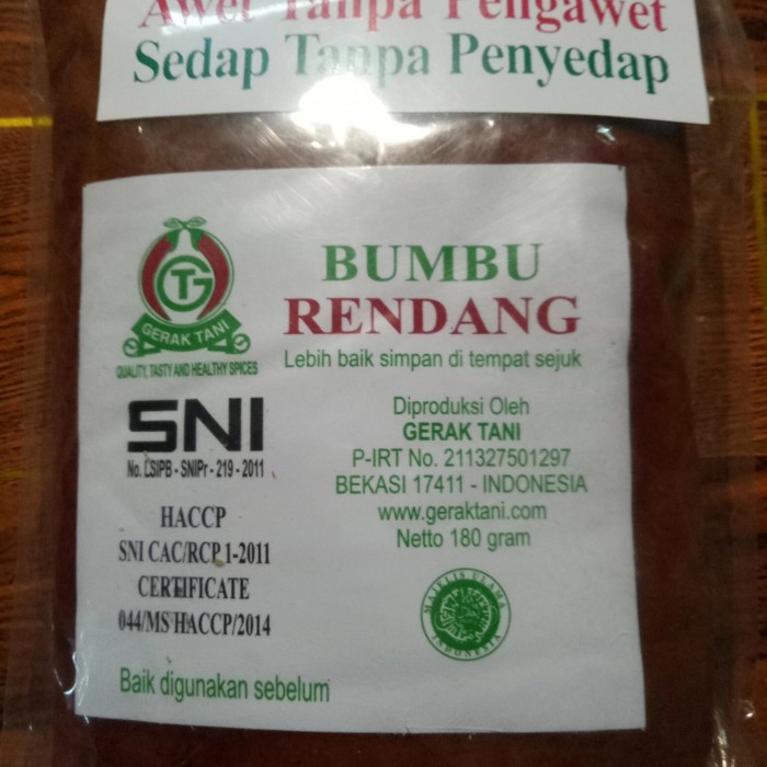 

TERPERCAYA Bumbu Rendang pasta gerak tani ukuran 1kg