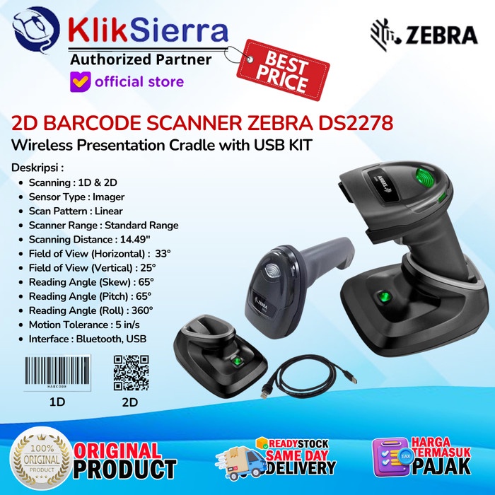 ZEBRA DS-2278 Wireless 2D Barcode Scanner Symbol DS2278 Bluetooth