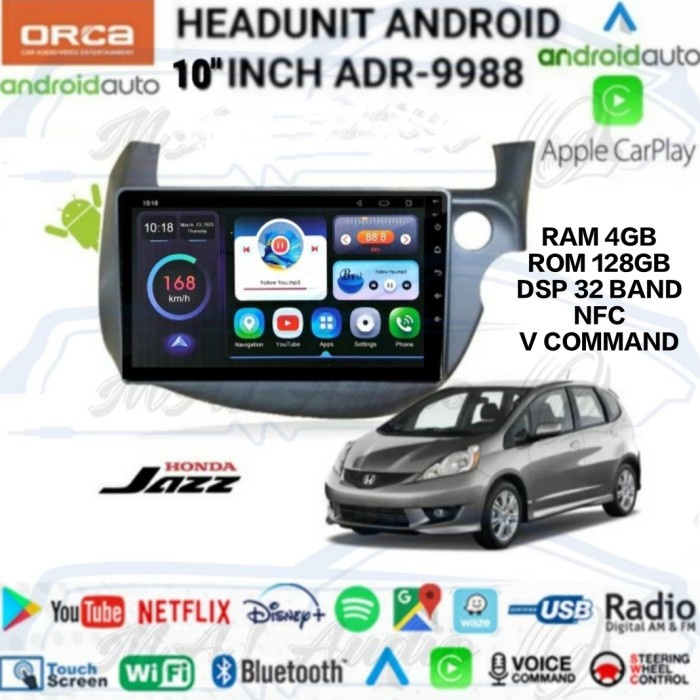 HEAD UNIT TAPE MOBIL ANDROID ORCA HONDA JAZZ 2008-2013 LAYAR 10 INCH