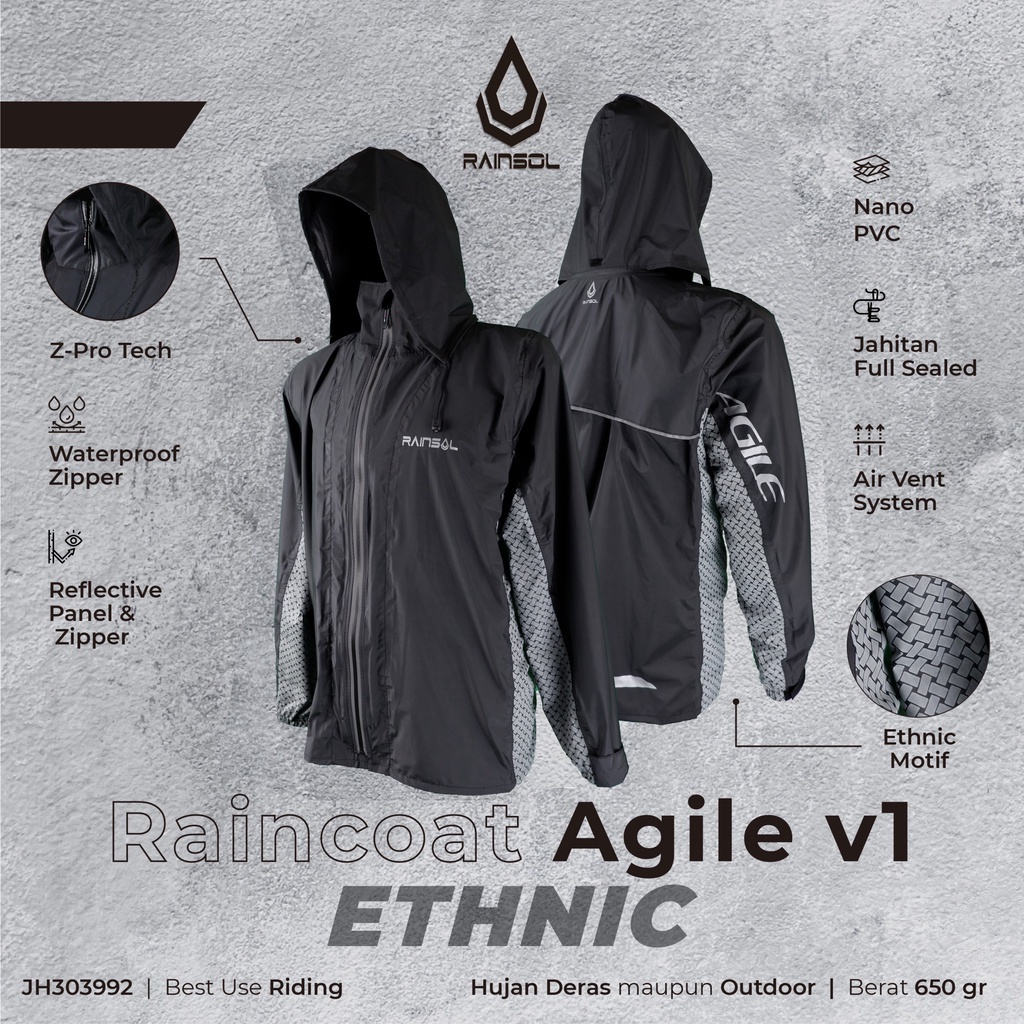 Rainsol Agile v1 Jas Hujan Motor Dewasa Double Sleting 100% Waterproof