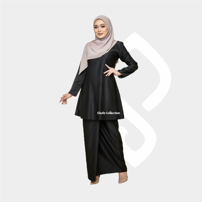 TERJAMIN Baju Setelan Kurung Melayu Wanita Modern Adat Malaysia Perempuan Hitam