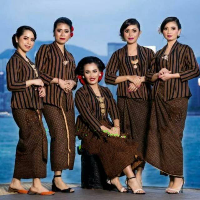 BERGARANSI Stelan Baju lurik wanita kebaya lurik + jarik coklat baju adat