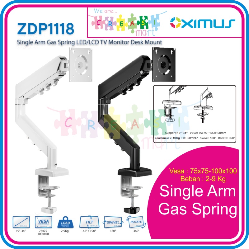 Bergaransi Oximus Zdp1118 Bracket Meja Single Arm Gas Spring Desk Mount Monitor/Tv/Lcd/Led Vesa