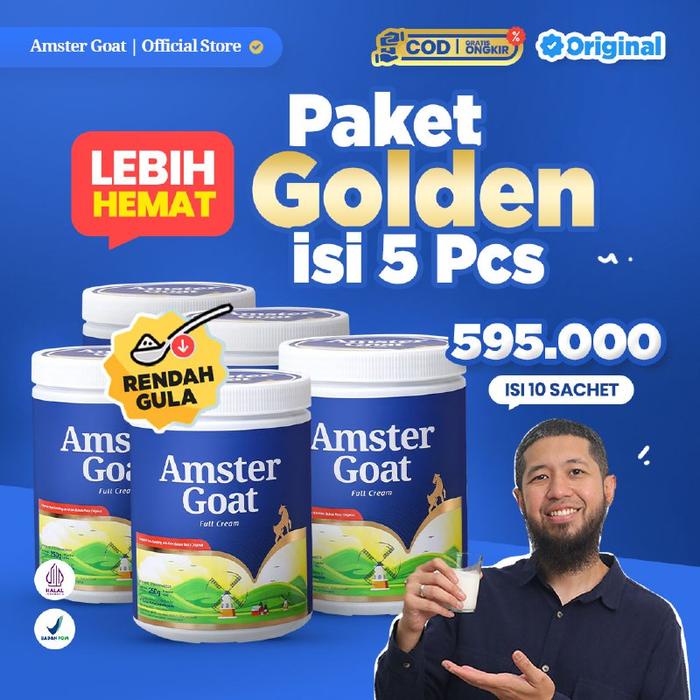 

terbaru !!! paket golden ( 5 pcs ) 250gr bpom official seller amstergoat susu kambing belanda dengan