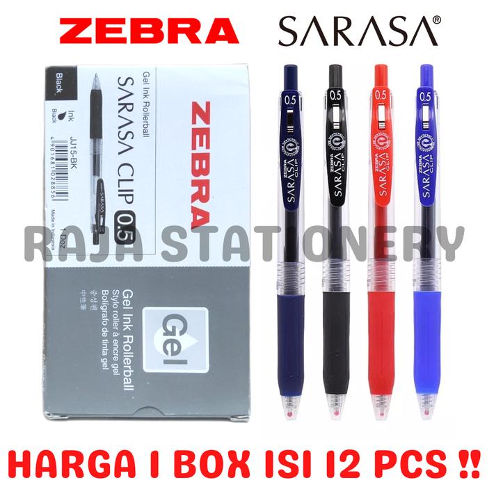 

PEN SARASA HITAM BIRU MERAH HIJAU CLICKER CETEK BLACK BLUE RED GREEN 0.5 0.7 ZEBRA PULPEN LUSIN BOX