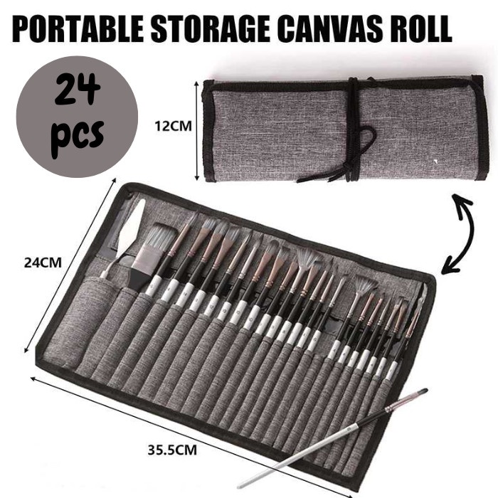 

Diskon Kuas Alat Lukis Set Cat Air Minyak Nylon Paint Art Brush Premium 24Pcs Ready