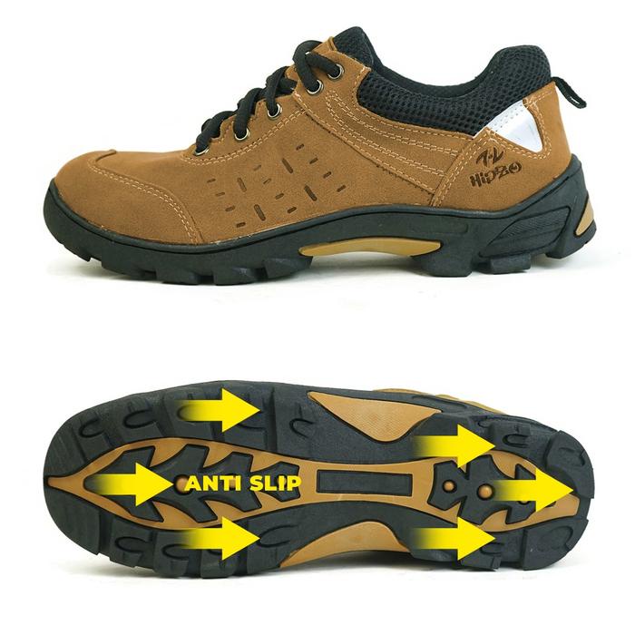 HIPZO Sepatu Safety Sport Ujung Besi M076 Untuk Pria Kerja Outdoor Tambang Proyek Sol Full Karet