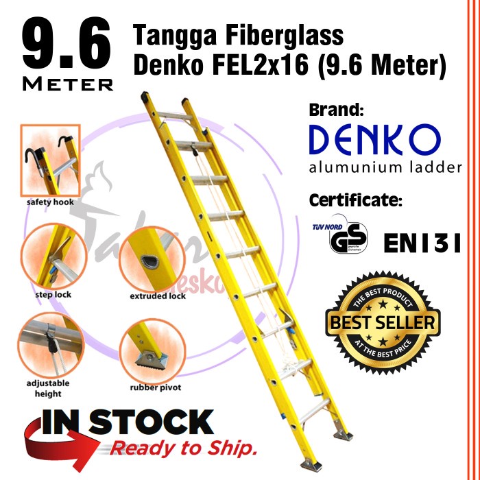 Gercep Tangga Fiberglass 9.6 Meter Alumunium Extension Tangga Pln Denko 9,6 M