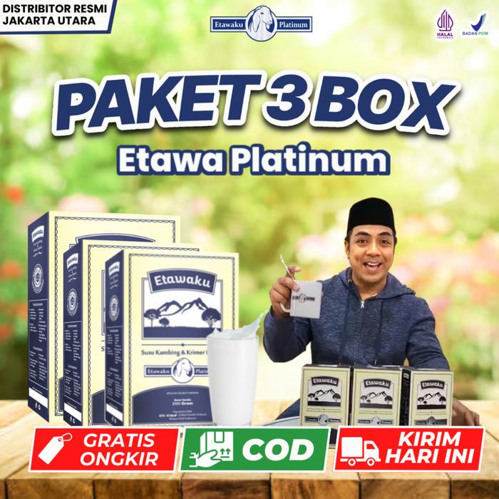 

Paket 3 Box Etawaku Platinum Susu Kambing Etawa BubukDan Krim Bubuk Rasa Original 200 Gram