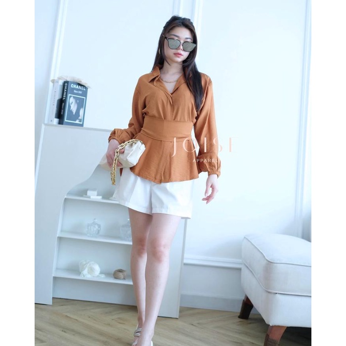 Joise - Calia Shirt Blouse Top + Belt / Blouse Shirt Kemeja Tali Pinggang / Baju Blouse Kancing