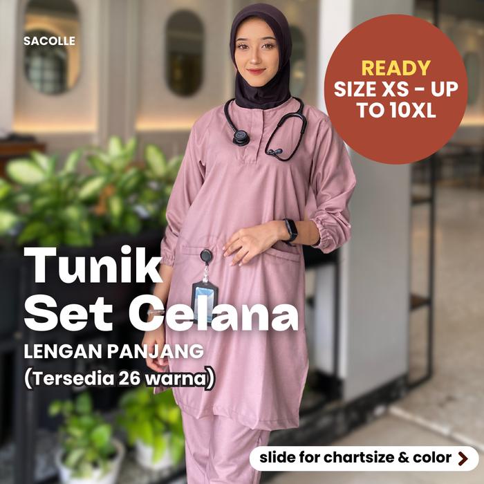 BAJU JAGA TUNIK SET CELANA LENGAN PANJANG SMALL - BIG SIZE JUMBO / Baju OK / Baju Jaga / Baju Scrub