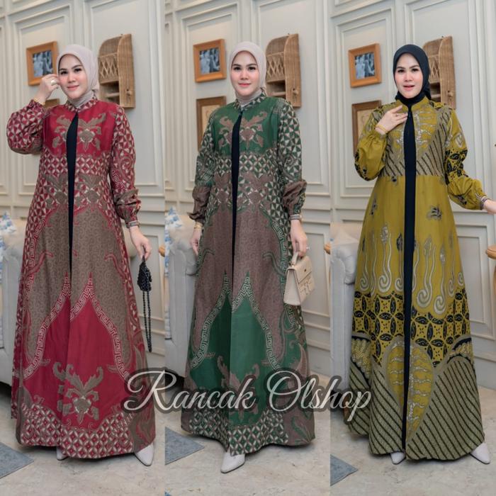 Gamis Pesta Batik Kombinasi Jetblack Dress Batik Kondangan Terlaris Busui Muslim Wanita
