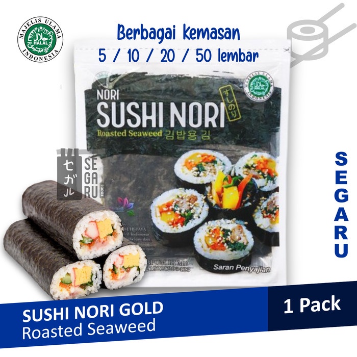 

Sale! Sushi Nori Gold Seaweed Rumput Laut Panggang Halal 5/10/20/50 Lembar