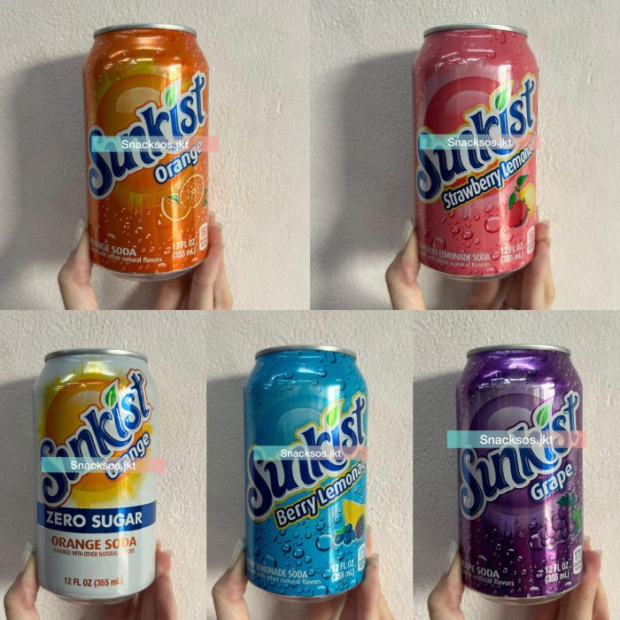 

SUNKIST GRAPE / ORANGE / ORANG ZERO SUGAR / STRAWBERRY LEMONADE / BERRY LEMONADE - USA SODA