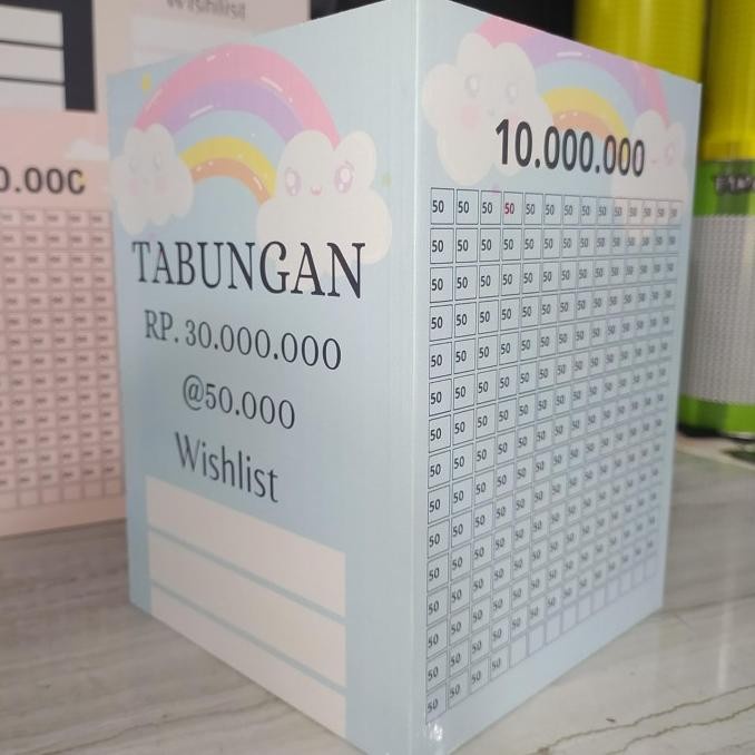Celengan Target 30 Juta 50K Pelangi Besar Kunci Gembok 15X15X20 Cm Kayu Mdf
