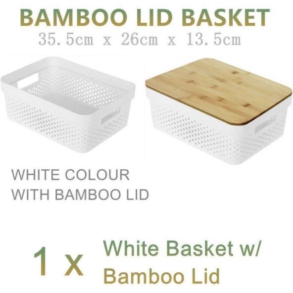 Storage Box Kotak Penyimpanan Organizer Box Putih Dengan Tutup Kayu