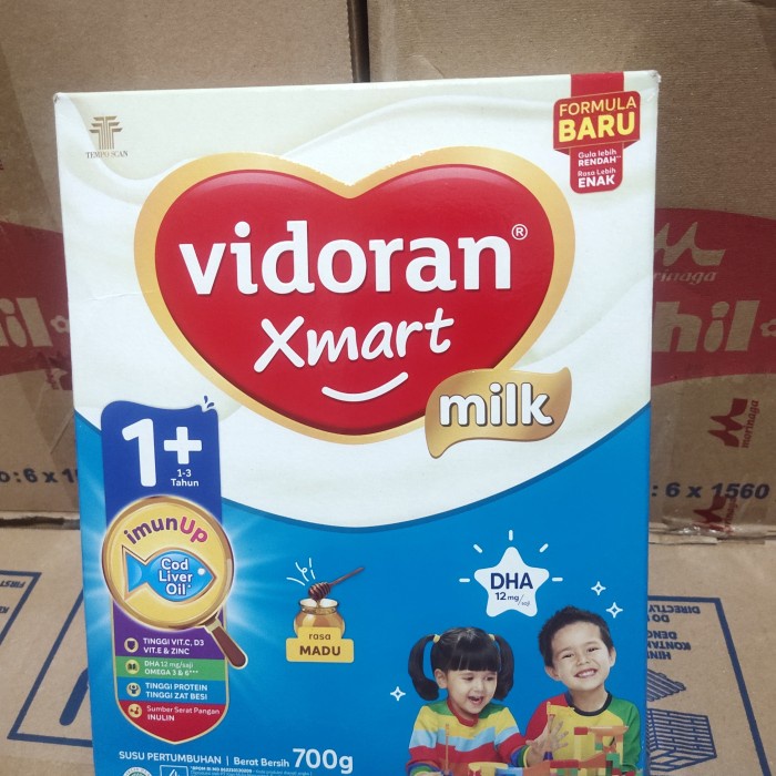 Susu Vidoran Xmart 1+ 700gr Madu Vanila dengan Minyak Cod Liver Oil untuk Bayi 1-3 Tahun