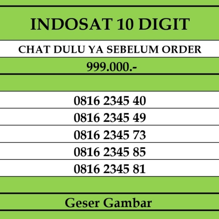 Nomor Cantik Indosat Im3 10 digit Kartu Perdana non simpati xl axis TERLARIS/TERMURAH/TERPOPULER