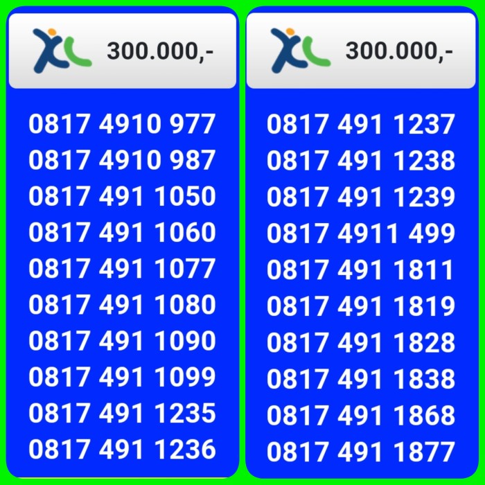 NOMOR CANTIK XL 4G 11 DIGIT banyak pilihan ,10 TERLARIS/TERMURAH/TERPOPULER