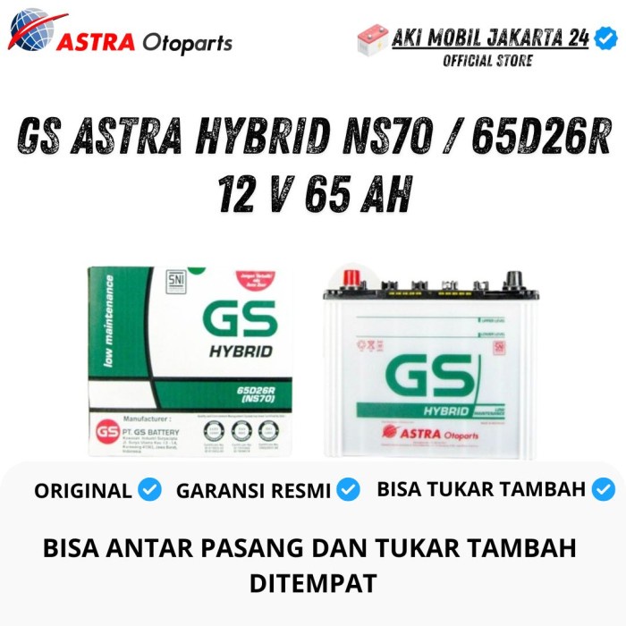 Aki Mobil Toyota Kijang Lgx Gs Hybrid Astra Ns70 Aki Basah 12V / 65Ah