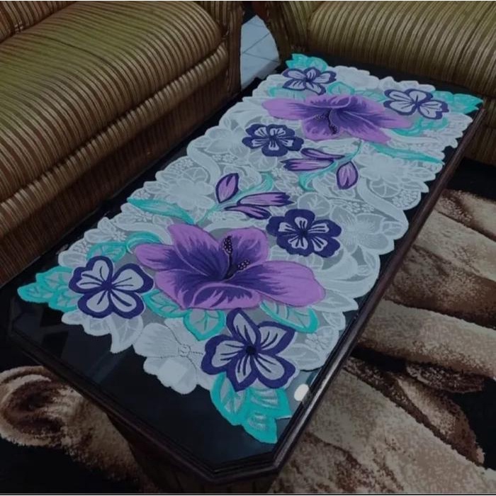 TAPLAK MEJA RUANG TAMU / TAPLAK MEJA TAMU MINIMALIS / TAPLAK MOTIF BUNGA BESAR Taplak Meja Rajut