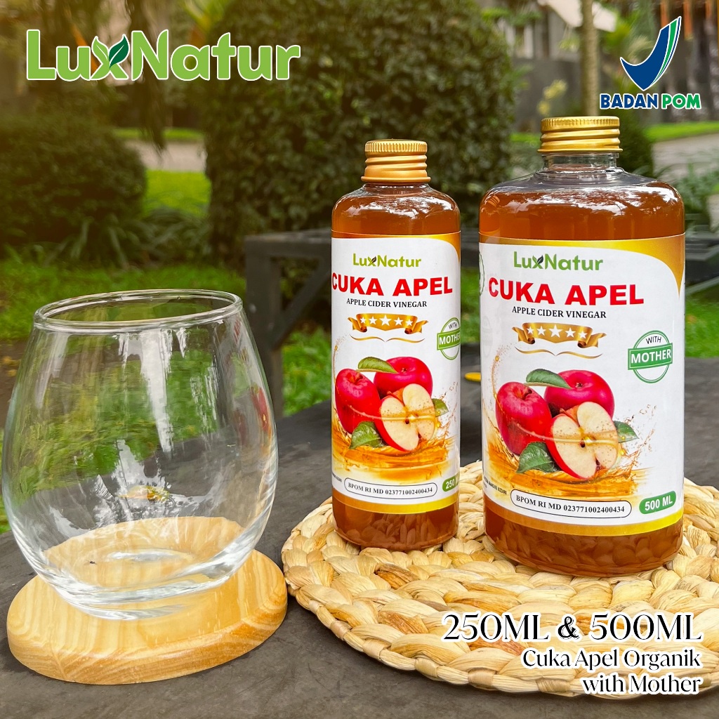 

CUKA APEL ORIGINAL WITH MOTHER 500 ML 250 ML BPOM CUKA APEL PREMIUM ORGANIK APPLE CIDER LUXNATUR /