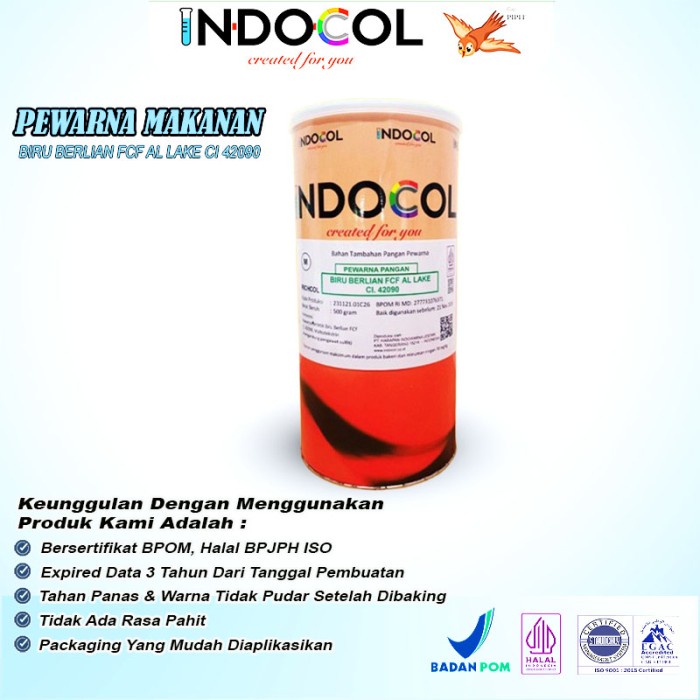 

Pewarna Makanan INDOCOL LAKE BRILLIANT BLUE (BIRU) (RC) (OIL BASED)
