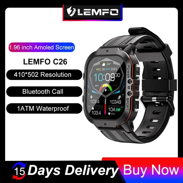 LEMFO C26 Smart Watch 2023 Smartwatch Men 1ATM Waterproof 1.96 Inch