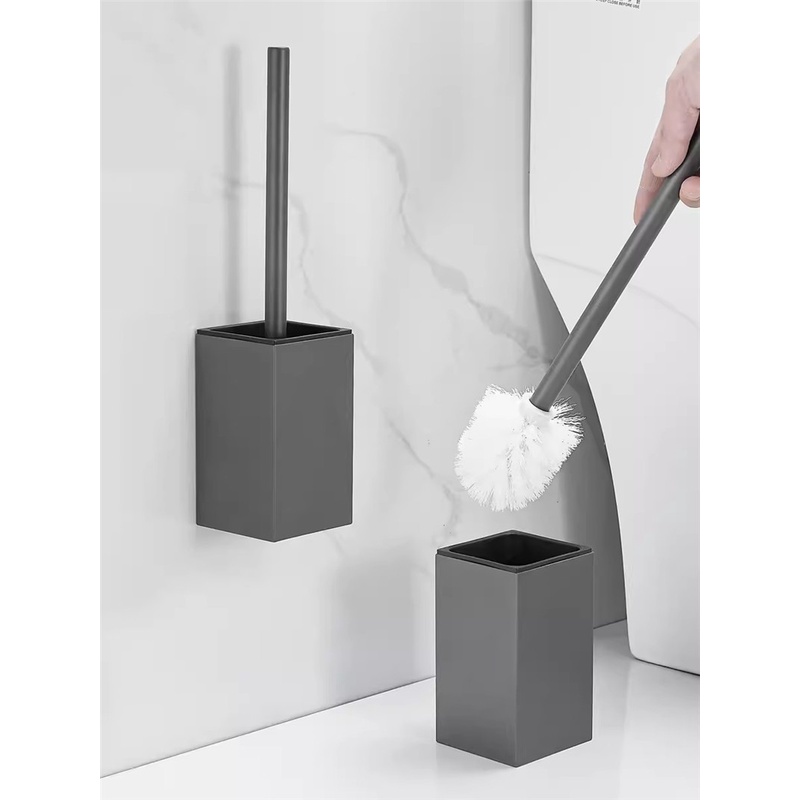 Black Toilet Brush Holder With Brush Aluminum Gray/White Bathroom Toilet Scrub Cleaning Brush Holder