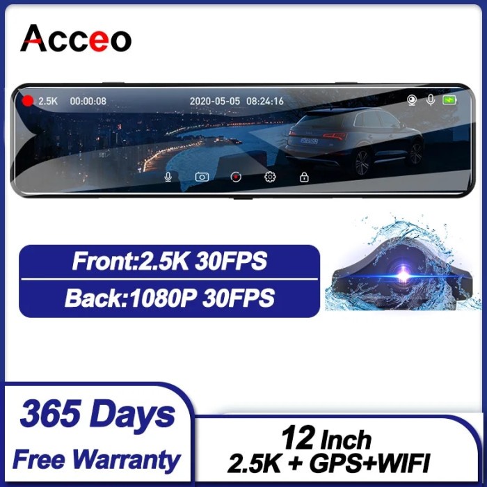 Car DVR 12 Inch Touch RearView Mirror Stream Media Dash Cam For Car