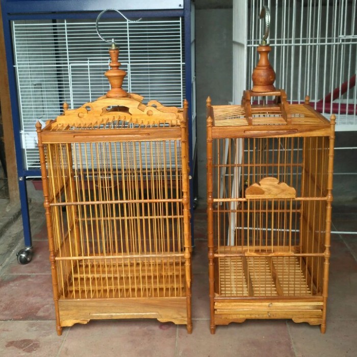 Kandang kotak kayu jati no 3 buat burung kenari dll komplit tangringan