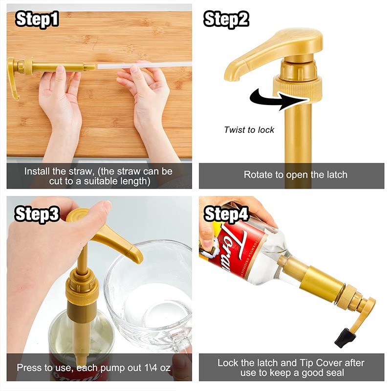 Syrup Pump Coffee Syrup Pump Dispenser Gold Syrup Pump for 750ml/ 25.4oz Syrup Bottle Syrup Pumps