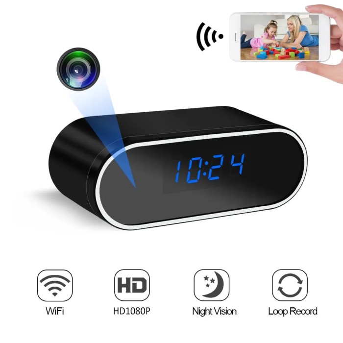 Mini Camera Clock HD WIFI Control Secret IR Night Vision View Alarm